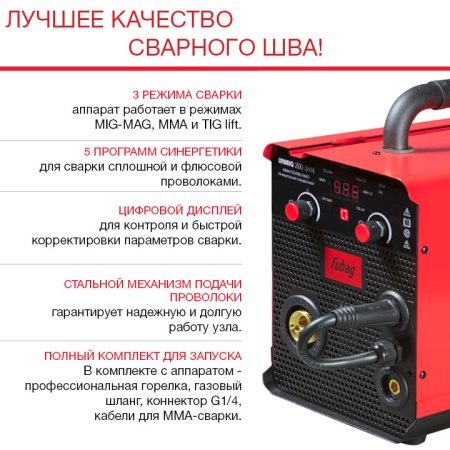 FUBAG Сварочный полуавтомат IRMIG 200 SYN с горелкой 250 А 3 м в комплекте в Тюмени фото